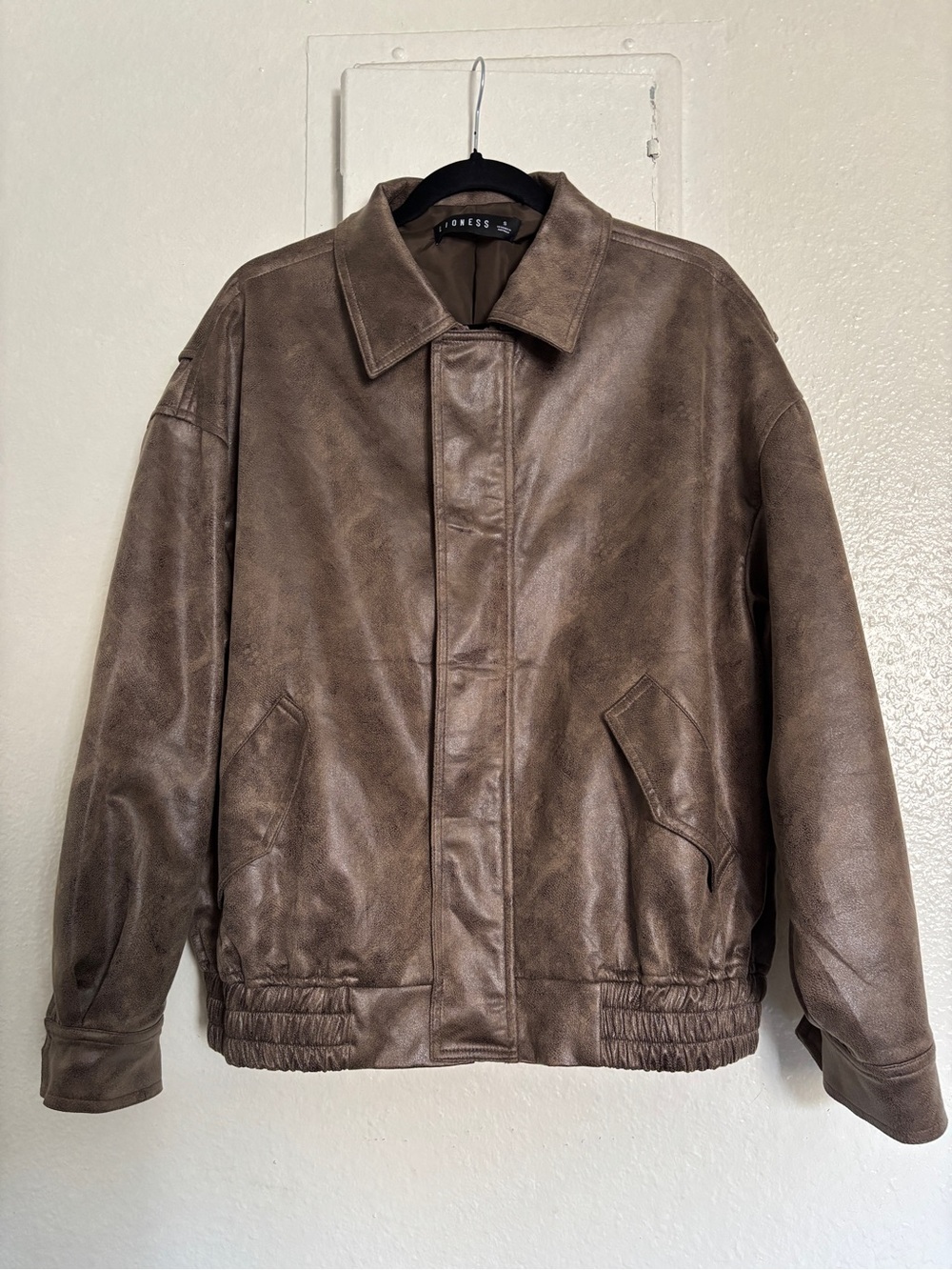 Lioness Kenny Bomber in Chocolate Brown Faux Leather Bomber Jacket